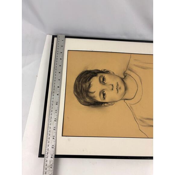 Vintage Pencil Drawing of Boy - Wall Art Portrait 1990s OOAK - Picture 2 of 11